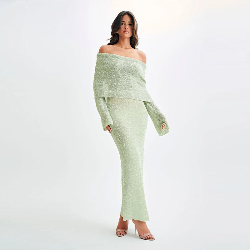 Elegante damesjurk met hoge taille en lange mouwen