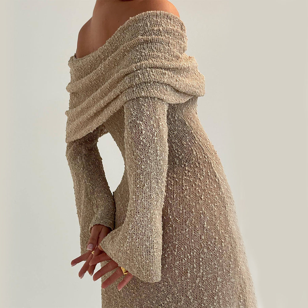 Elegante damesjurk met hoge taille en lange mouwen