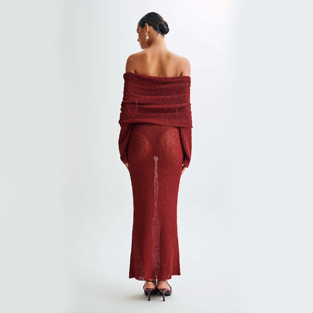 Elegante damesjurk met hoge taille en lange mouwen