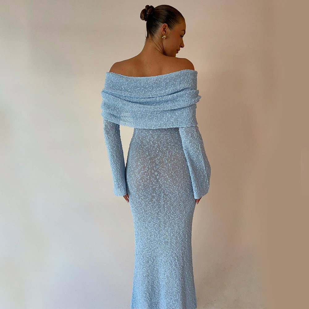 Elegante damesjurk met hoge taille en lange mouwen
